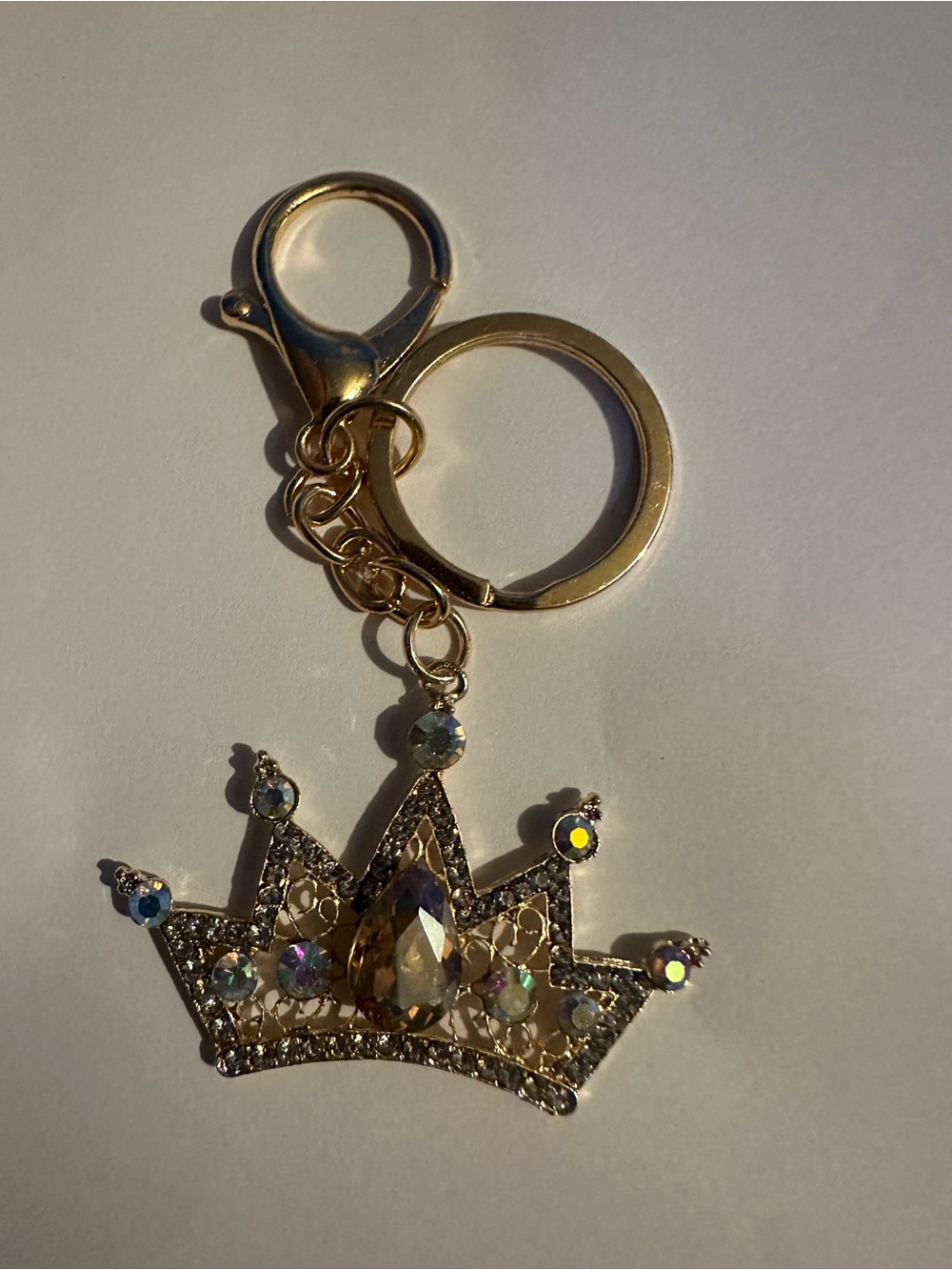 Gold Tone Crystal Crown w/ Champagne teardrop Keychain/Bagcharm